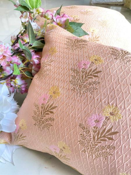 Peach Banarasi Cushion Cover