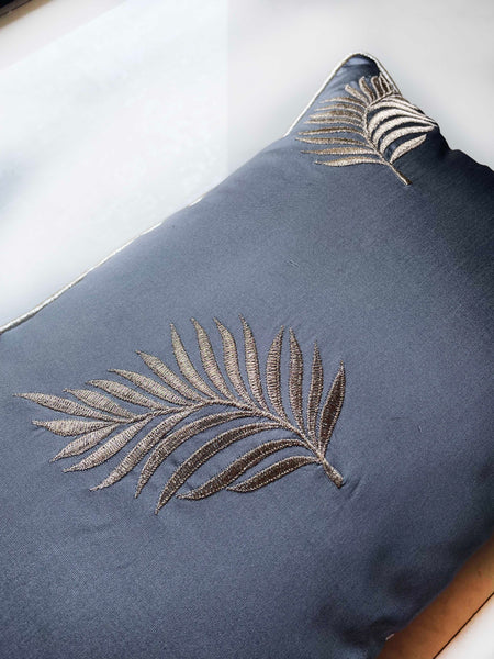 Dark Grey Leaf Cushion Cover