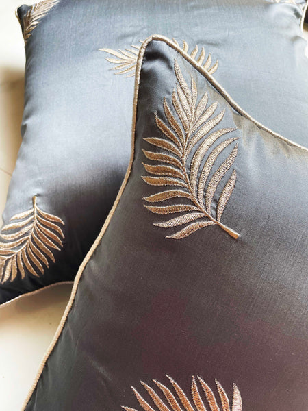 Dark Grey Leaf Cushion Cover