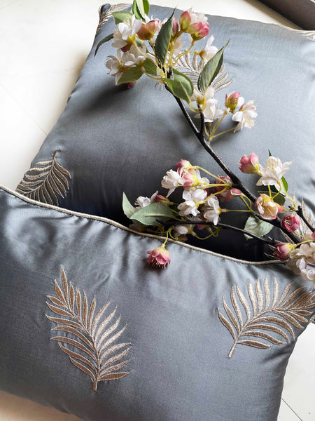 Dark Grey Leaf Cushion Cover