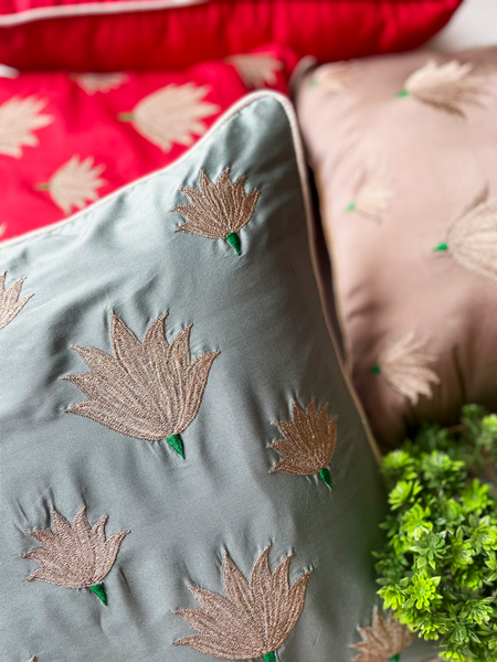 Aqua Blue Lotus Cushion Cover