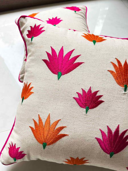 Cream Lotus Cushion Cover