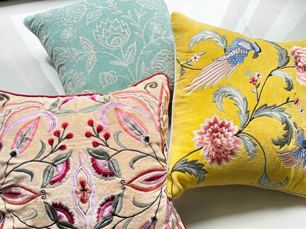 Yellow Velvet Bird Cushion Cover
