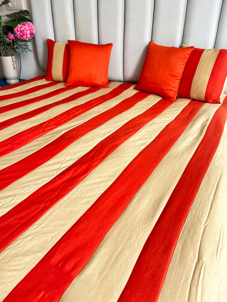 Orange and Beige Cotton Stripes Bedcover