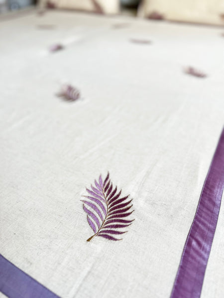 Acacia Lavender Embroidary Cotton Linen Bedcover