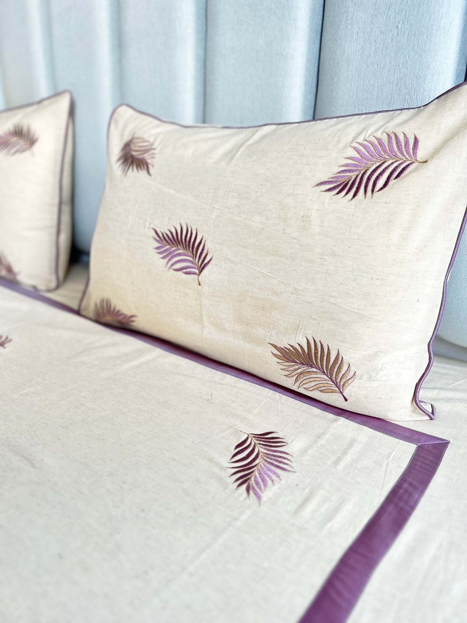 Acacia Lavender Embroidary Cotton Linen Bedcover