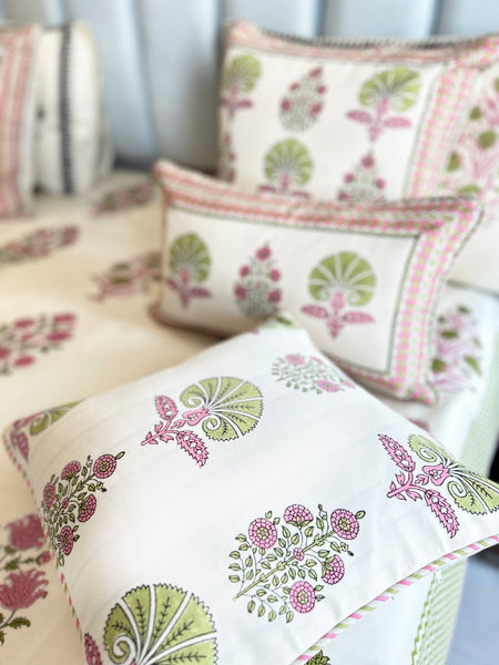 Navya Pink & Green Cotton Satin Cushions