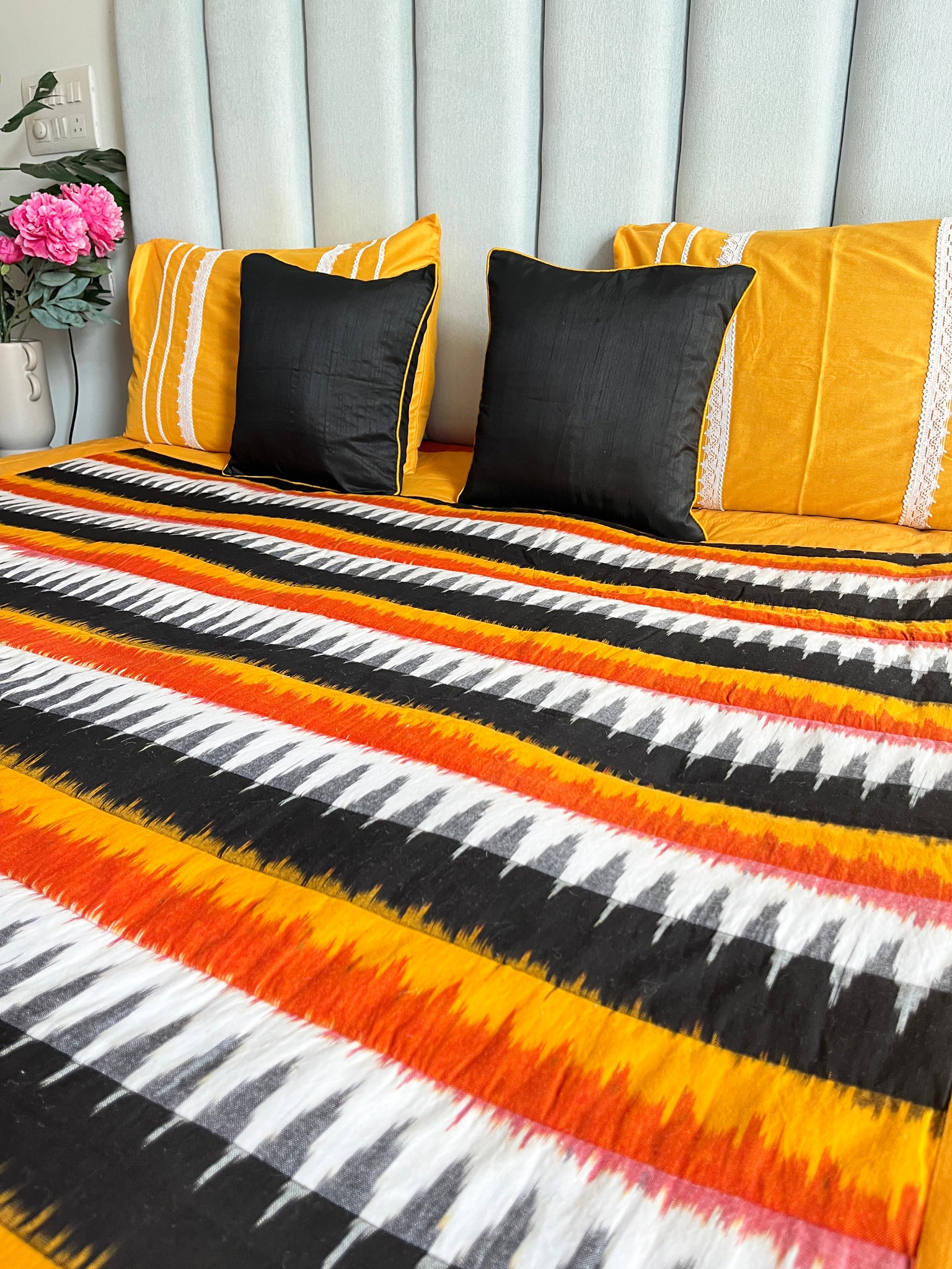 Yellow Ikat Cotton Bedcover