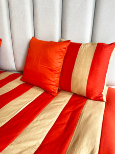 Orange and Beige Cotton Stripes Bedcover