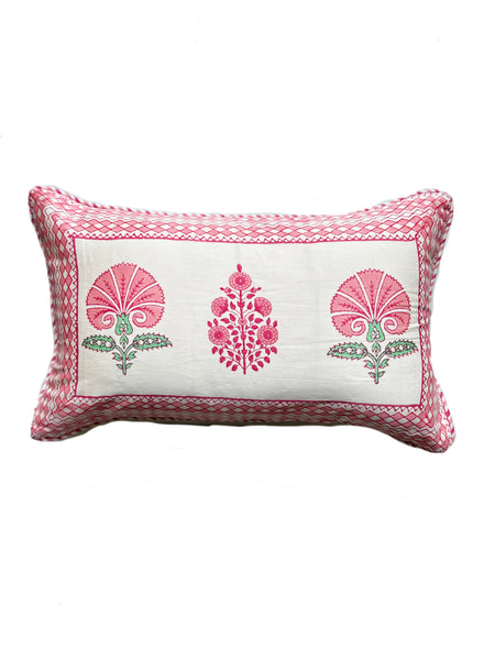 Peach and Pink Block Printed Cushion Cover