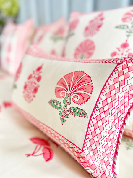 Peach and Pink Block Printed Cushion Cover