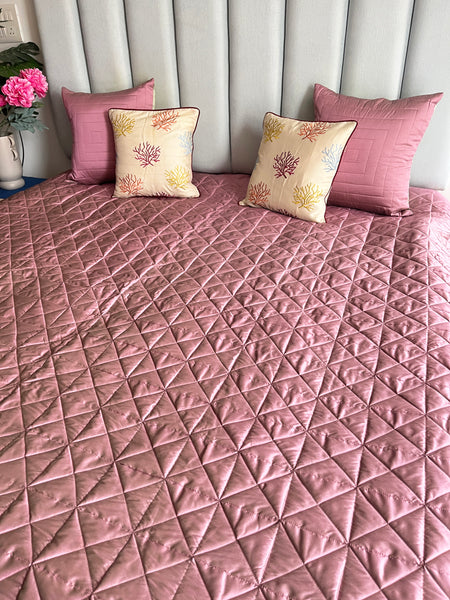 Rose Pink + Sage Green 2 in 1 Quilted Bedcover