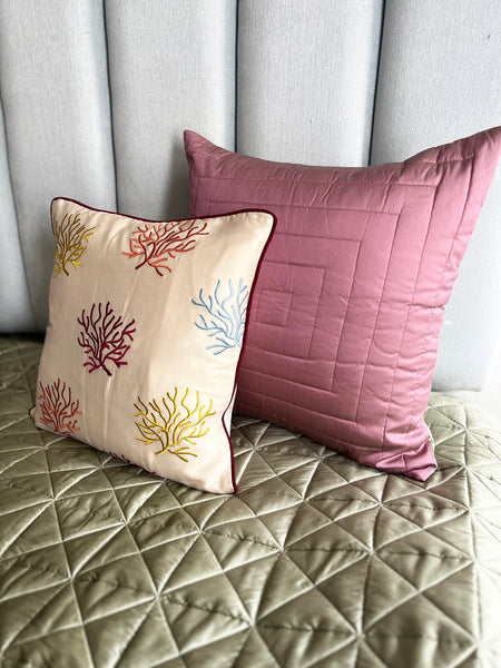 Rose Pink + Sage Green 2 in 1 Quilted Bedcover