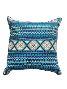 Blue Jacquard Ikat Cushion Cover