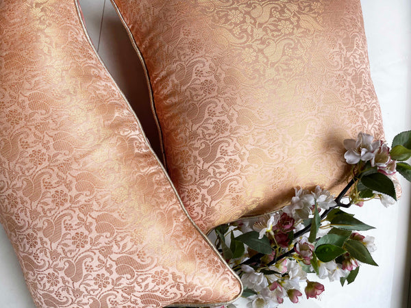 Peach Brocade Silk Cushion Cover