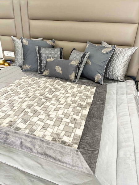 Shades of Grey Velvet Quilted Bedspread