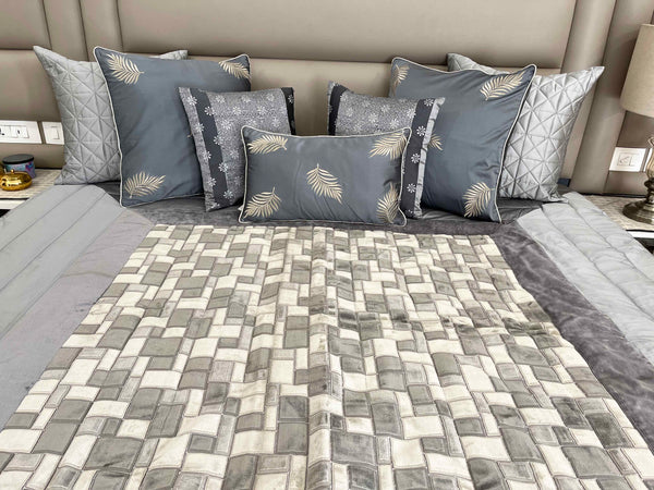 Shades of Grey Velvet Quilted Bedspread