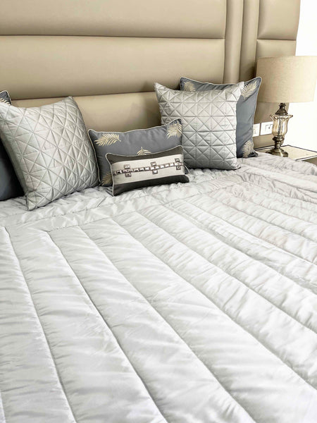 Shades of Grey Velvet Quilted Bedspread