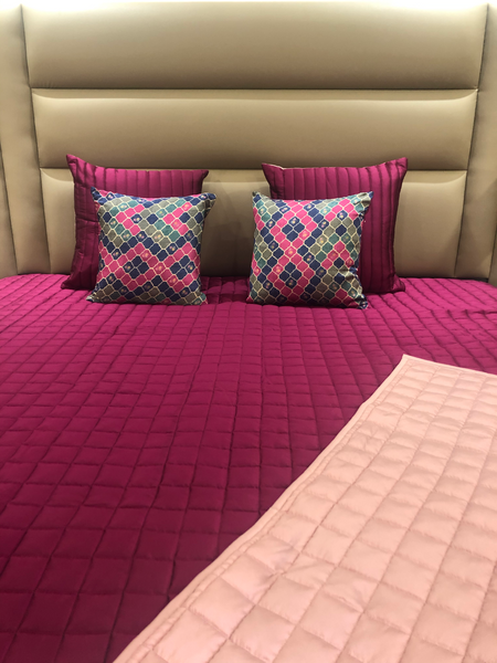 Plum Purple + Ruse Pink Quilted Bedcover