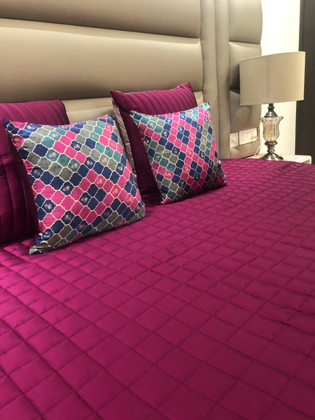 Plum Purple + Ruse Pink Quilted Bedcover