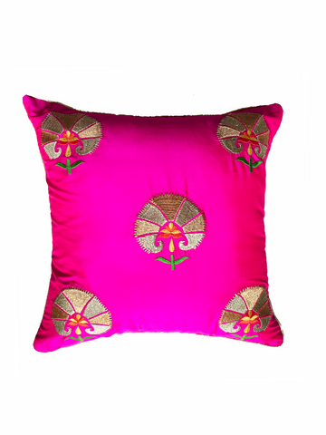 Pink Flower Embroidary Cushion Cover