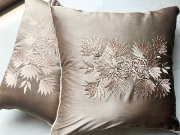 Dark Beige Floral Bunch Cushion over