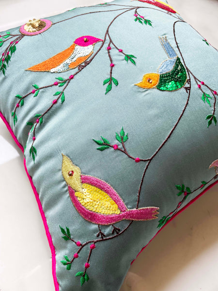 Aqua Blue Bird Cushion Cover