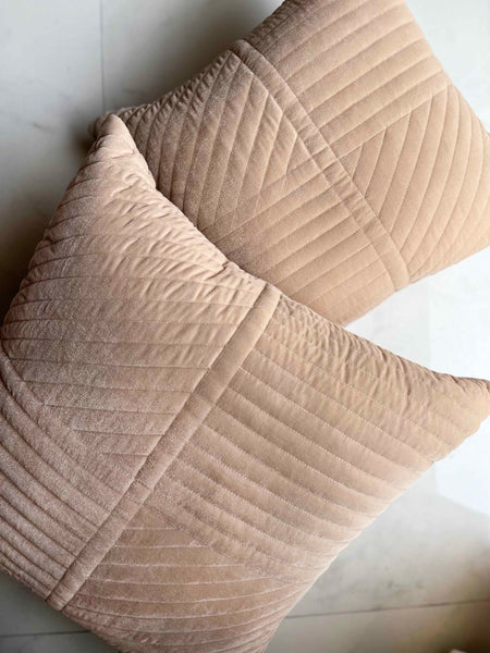 Beige Velvet Quilted Cushion Cover