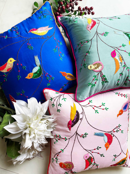 Aqua Blue Bird Cushion Cover