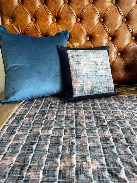 Blue Velvet Chessboard Quilted Bedcover