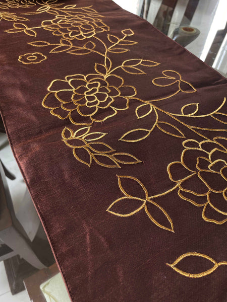 Brown Floral Embroidary Runner