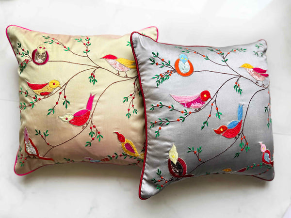 Grey Bird Cushion Cover