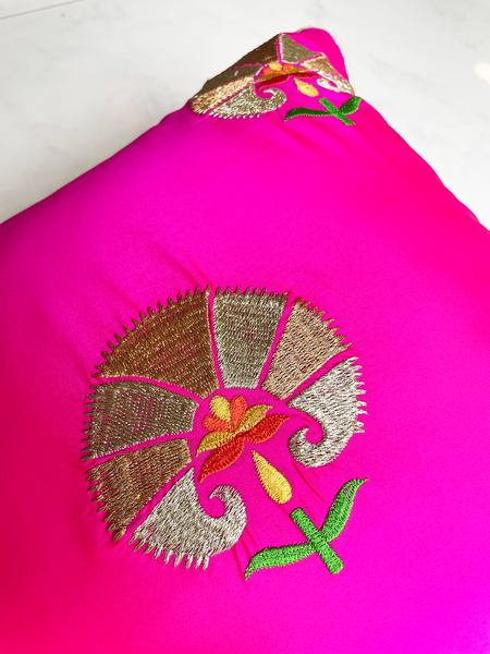 Pink Flower Embroidary Cushion Cover