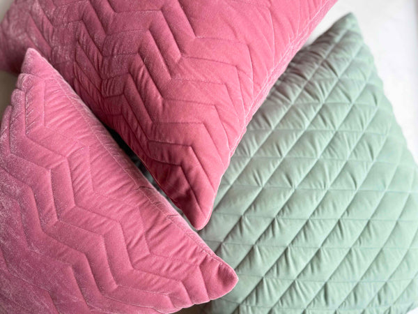 Pink Quilted Velvet Cushion Cover