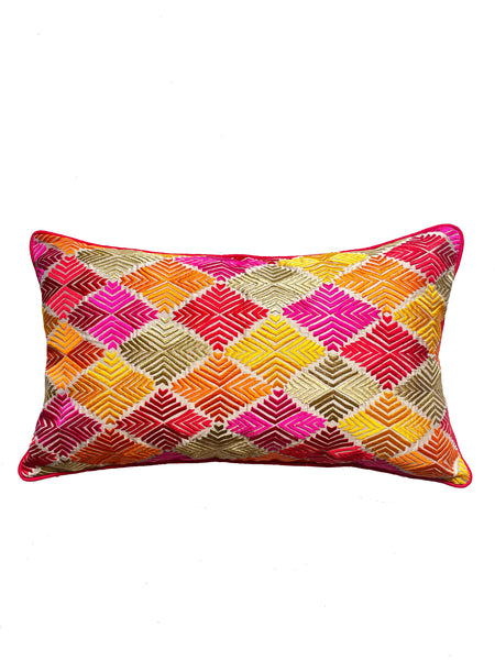 Beige Multi Coloured Phulkari Cushion Cover